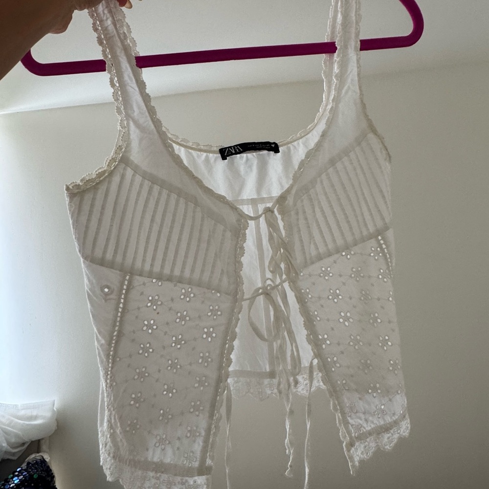 Zara White Lace-Detail Tank Top